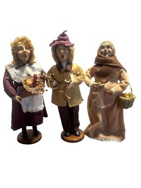 Vintage 90s Handcrafted Christmas Caroler Figurines Set Of 3 Holiday Decoration